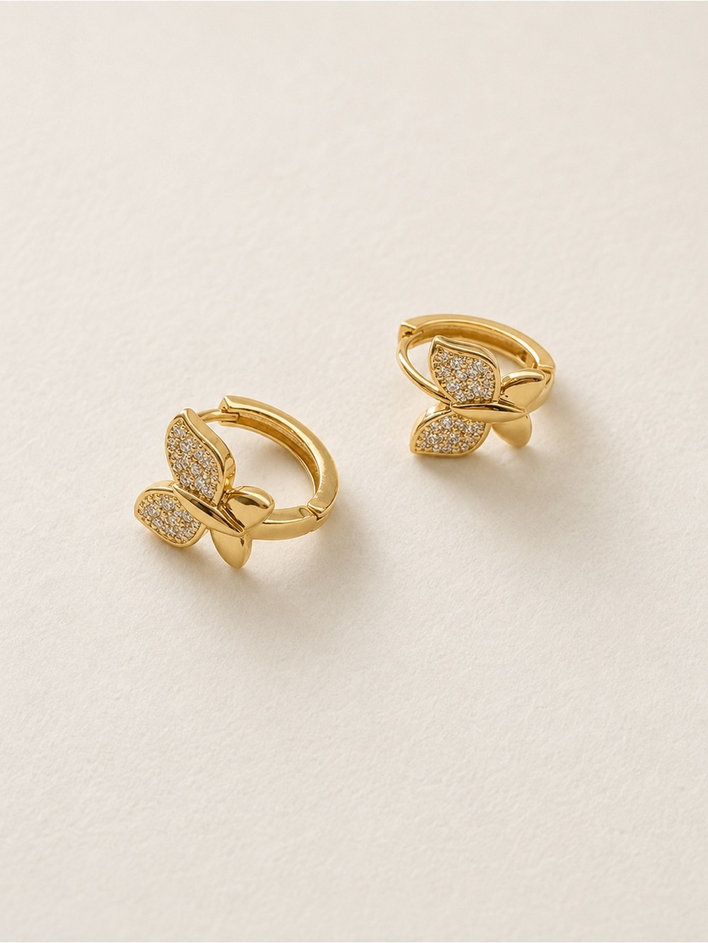 Gold Plated Butterfly Pavé Huggie Earrings